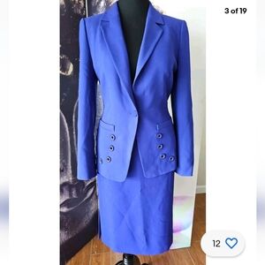 ESCADA 2 Piece "Bluebell" Rivet Trim Blazer & Pencil Skirt Suit 42‎ BLENNART